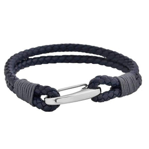 Edforce Braided Genuine Leather 2-Strand Cuff Bracelet with Stainless Steel Clasp (Prussian Blue) - Jewelry