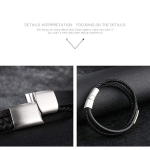 ExEcharge Alloy with Leather Bracelet Stainless Steel with PU Leather Multi-Layer Braided Cuff Wrap Magnetic-Clasp Bracelets for