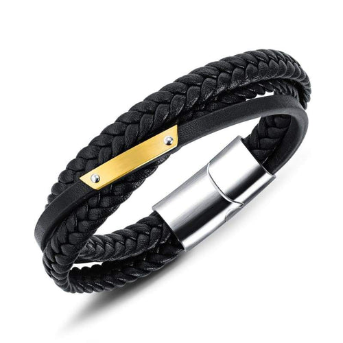ExEcharge Alloy with Leather Bracelet Stainless Steel with PU Leather Multi-Layer Braided Cuff Wrap Magnetic-Clasp Bracelets for