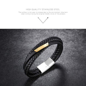 ExEcharge Alloy with Leather Bracelet Stainless Steel with PU Leather Multi-Layer Braided Cuff Wrap Magnetic-Clasp Bracelets for