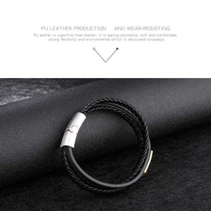 ExEcharge Alloy with Leather Bracelet Stainless Steel with PU Leather Multi-Layer Braided Cuff Wrap Magnetic-Clasp Bracelets for