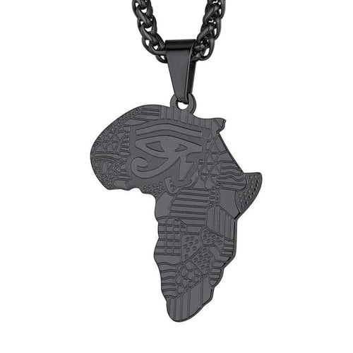 FaithHeart African Map Eye of Horus Necklace Stainless Steel Ancient Egyptian Symbol of Protection Jewelry Men Women Talisman Pendants