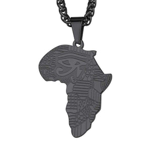 FaithHeart African Map Eye of Horus Necklace Stainless Steel Ancient Egyptian Symbol of Protection Jewelry Men Women Talisman Pendants