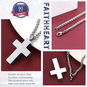 FaithHeart Cremation Urn Necklace Women Men Stainless Steel Cross Memento Jewelry Pet Ashes/Perfume Keepsake Pendant Necklace for Memory