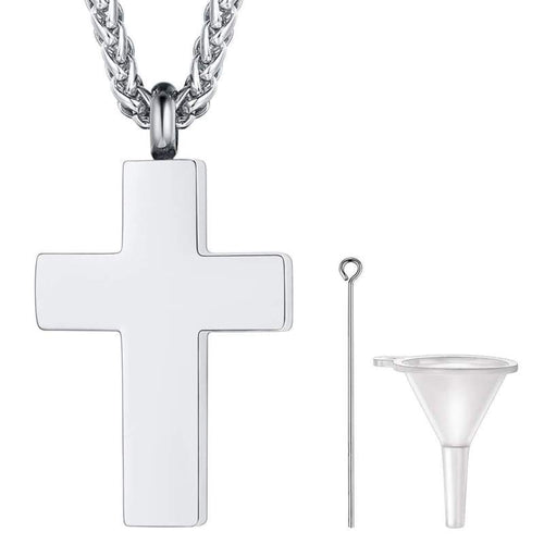 FaithHeart Cremation Urn Necklace Women Men Stainless Steel Cross Memento Jewelry Pet Ashes/Perfume Keepsake Pendant Necklace for Memory