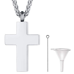 FaithHeart Cremation Urn Necklace Women Men Stainless Steel Cross Memento Jewelry Pet Ashes/Perfume Keepsake Pendant Necklace for Memory