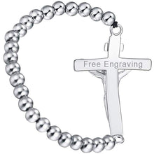 Load image into Gallery viewer, FaithHeart Cross Bracelet Bible Verse Prayer Jewelry Stainless Steel/18K Gold Plated Resilient Beads Chain Bracelet Christian Praying Hands
