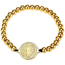 Load image into Gallery viewer, FaithHeart Cross Bracelet Bible Verse Prayer Jewelry Stainless Steel/18K Gold Plated Resilient Beads Chain Bracelet Christian Praying Hands
