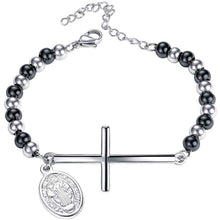 Load image into Gallery viewer, FaithHeart Cross Bracelet Bible Verse Prayer Jewelry Stainless Steel/18K Gold Plated Resilient Beads Chain Bracelet Christian Praying Hands
