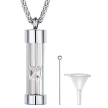 Load image into Gallery viewer, FaithHeart Hourglass Cremation Urn Necklace Women Men Stainless Steel Memento Jewelry Pet Ashes/Perfume Keepsake Pendant Necklace for Memory

