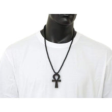 Load image into Gallery viewer, Fashion 21 Egyptian Ankh Cross Pendant 6mm 27 Stretchable Wooden Bead Necklace (3 Colors Available) (Black) - Pendant Necklace
