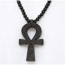 Load image into Gallery viewer, Fashion 21 Egyptian Ankh Cross Pendant 6mm 27 Stretchable Wooden Bead Necklace (3 Colors Available) (Black) - Pendant Necklace
