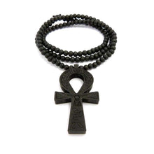 Load image into Gallery viewer, Fashion 21 Egyptian Ankh Cross Pendant 6mm 27 Stretchable Wooden Bead Necklace (3 Colors Available) (Black) - Pendant Necklace
