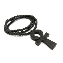 Load image into Gallery viewer, Fashion 21 Egyptian Ankh Cross Pendant 6mm 27 Stretchable Wooden Bead Necklace (3 Colors Available) (Black) - Pendant Necklace
