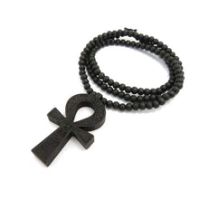 Load image into Gallery viewer, Fashion 21 Egyptian Ankh Cross Pendant 6mm 27 Stretchable Wooden Bead Necklace (3 Colors Available) (Black) - Pendant Necklace
