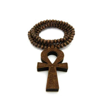 Load image into Gallery viewer, Fashion 21 Egyptian Ankh Cross Pendant 6mm 27 Stretchable Wooden Bead Necklace (3 Colors Available) (Brown) - Pendant Necklace
