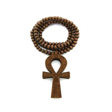 Load image into Gallery viewer, Fashion 21 Egyptian Ankh Cross Pendant 6mm 27 Stretchable Wooden Bead Necklace (3 Colors Available) (Brown) - Pendant Necklace
