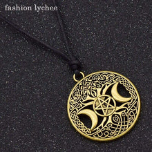Load image into Gallery viewer, fashion lychee Vintage Triple Moon Goddess Tree Of Life Pendant Necklace Wiccan Pentagram Supernatural Amulet
