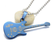 Load image into Gallery viewer, Fashion Silver Blue Black Stainless Steel Music Guitar Pendant Necklace Jewelry For Women &amp; Men Chain 60cm Long - Pendant Necklace
