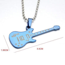 Load image into Gallery viewer, Fashion Silver Blue Black Stainless Steel Music Guitar Pendant Necklace Jewelry For Women &amp; Men Chain 60cm Long - Pendant Necklace

