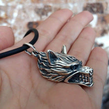 Load image into Gallery viewer, Fenrir Wolf Head Pendant Necklace 925 Sterling Silver Animal Spirit Totem Mens Energy Amulet Viking Norse Mythology Final Fantasy Jewelry Gift for Men 3D Supernatural Handmade
