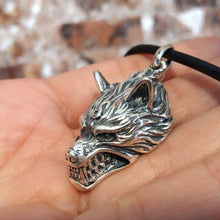 Load image into Gallery viewer, Fenrir Wolf Head Pendant Necklace 925 Sterling Silver Animal Spirit Totem Mens Energy Amulet Viking Norse Mythology Final Fantasy Jewelry Gift for Men 3D Supernatural Handmade
