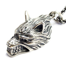 Load image into Gallery viewer, Fenrir Wolf Head Pendant Necklace 925 Sterling Silver Animal Spirit Totem Mens Energy Amulet Viking Norse Mythology Final Fantasy Jewelry Gift for Men 3D Supernatural Handmade
