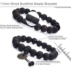 FIBO STEEL 2Pcs 11mm Wood Beaded Bracelet for Men Buddhist Beads Elastic - Jewelry