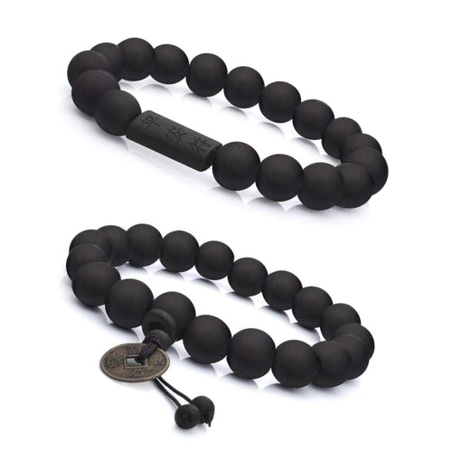 FIBO STEEL 2Pcs 11mm Wood Beaded Bracelet for Men Buddhist Beads Elastic - Jewelry