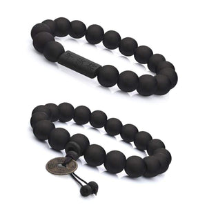 FIBO STEEL 2Pcs 11mm Wood Beaded Bracelet for Men Buddhist Beads Elastic - Jewelry