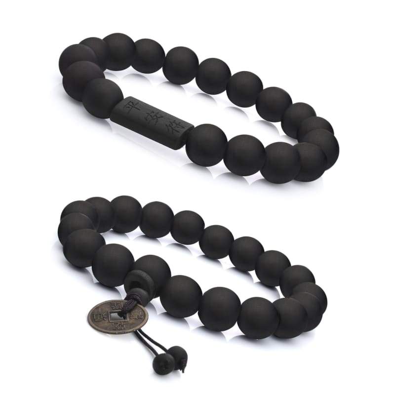 FIBO STEEL 2Pcs 11mm Wood Beaded Bracelet for Men Buddhist Beads Elastic - Jewelry
