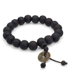 FIBO STEEL 2Pcs 11mm Wood Beaded Bracelet for Men Buddhist Beads Elastic - Jewelry