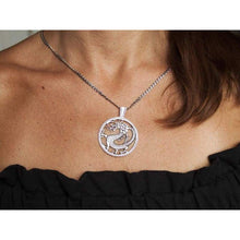 Load image into Gallery viewer, Fire Dragon Pendant Necklace Sterling Silver 925 Large Round Cutout Medallion Serpent Symbol Chinese Oriental Zodiac Yoga Jewelry Gift for Men Women/Powerful Amulet/Handmade
