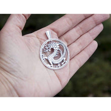 Load image into Gallery viewer, Fire Dragon Sterling Silver 925 Large Cutout Medallion Serpent Symbol Pendant Necklace Chinese Oriental Yoga Buddhist Jewelry Gift for Men Women/Additional Option -Sterling Silver Chains
