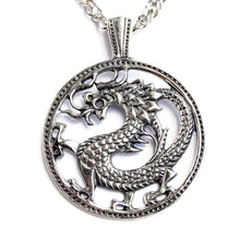 Load image into Gallery viewer, Fire Dragon Sterling Silver 925 Large Cutout Medallion Serpent Symbol Pendant Necklace Chinese Oriental Yoga Buddhist Jewelry Gift for Men Women/Additional Option -Sterling Silver Chains
