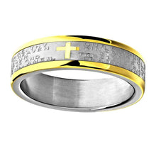 Load image into Gallery viewer, FlameReflection Stainless Steel Tungsten Titanium Mens Band Christian Holy Cross Lords Prayer Ring Catholic Religious Bible Verse Engraved w
