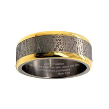 Load image into Gallery viewer, FlameReflection Stainless Steel Tungsten Titanium Men's Band Christian Holy Cross Lord's Prayer Ring Catholic Religious Bible Verse Engraved w Personalize Engrave SPJ
