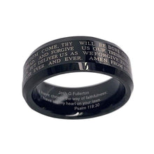 Load image into Gallery viewer, FlameReflection Stainless Steel Tungsten Titanium Men's Band Christian Holy Cross Lord's Prayer Ring Catholic Religious Bible Verse Engraved w Personalize Engrave SPJ
