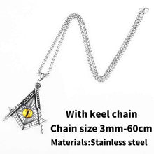 Load image into Gallery viewer, Freemason pendant necklace Yellow eye Stainless Steel illuminati Men biker Chain Gothic Jewelry
