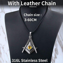 Load image into Gallery viewer, Freemason pendant necklace Yellow eye Stainless Steel illuminati Men biker Chain Gothic Jewelry
