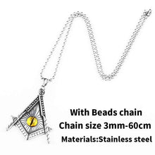 Load image into Gallery viewer, Freemason pendant necklace Yellow eye Stainless Steel illuminati Men biker Chain Gothic Jewelry
