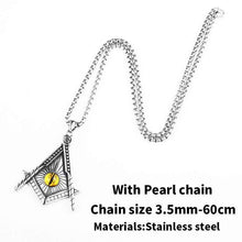 Load image into Gallery viewer, Freemason pendant necklace Yellow eye Stainless Steel illuminati Men biker Chain Gothic Jewelry
