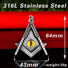 Load image into Gallery viewer, Freemason pendant necklace Yellow eye Stainless Steel illuminati Men biker Chain Gothic Jewelry
