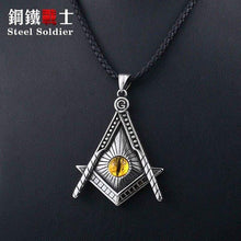 Load image into Gallery viewer, Freemason pendant necklace Yellow eye Stainless Steel illuminati Men biker Chain Gothic Jewelry
