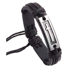 Load image into Gallery viewer, Fusamk Fashion Religious Cross Tag Bangle Leather Wristband Rope Link Bracelet - Jewelry
