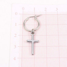 Load image into Gallery viewer, GEOMEE 1 Pair Women Cross Pandent Hoop Earring Brinco Charm Jewelry Silver Earrings Geometrical Pendiente Aro (Silver) - Ear Jewelry

