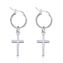 Load image into Gallery viewer, GEOMEE 1 Pair Women Cross Pandent Hoop Earring Brinco Charm Jewelry Silver Earrings Geometrical Pendiente Aro (Silver) - Ear Jewelry
