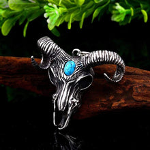 Load image into Gallery viewer, goat skull skeleton pendant necklace Men demonic animal Jewelry with stone amulet
