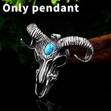Load image into Gallery viewer, goat skull skeleton pendant necklace Men demonic animal Jewelry with stone amulet
