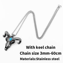 Load image into Gallery viewer, goat skull skeleton pendant necklace Men demonic animal Jewelry with stone amulet
